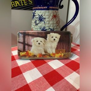 Tan Fall Leaves Dog Print Wallet